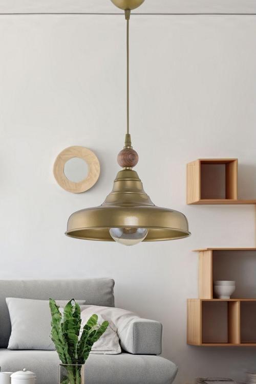 Tekli Cono Sıvama Metal Sarkıt Avize Ahşaplı Eskitme 62 cm