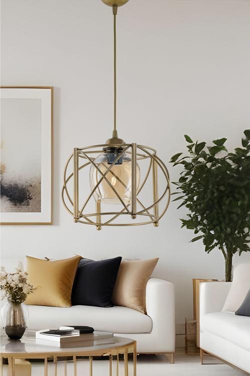 Tekli Curva Sarkıt Avize Eskitme Bal Rengi Camlı 62 cm