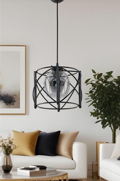 Tekli Curva Sarkıt Avize Siyah Füme Rengi Camlı 62 cm
