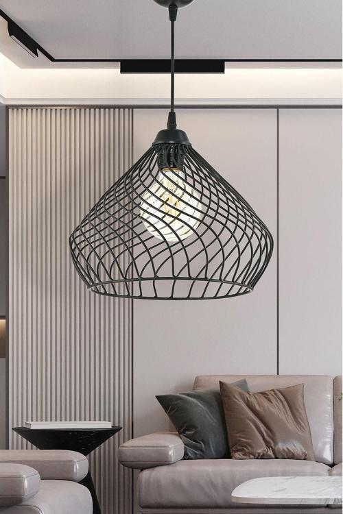 Tekli Dalgalı Sarkıt Avize Siyah 80x84 cm