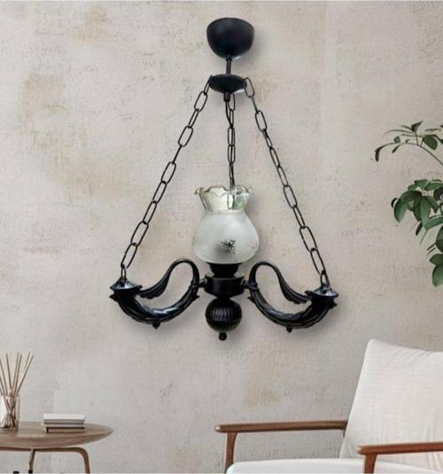 Tekli Riga Avize Zincirli Siyah Buzlu Beyaz Camlı 30x60 cm