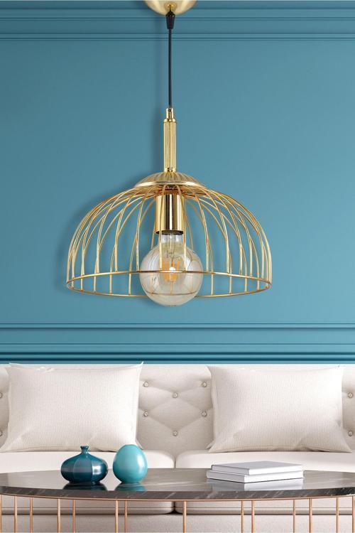 Dekoratif Tekli Cesta Sarkıt Avize Gold