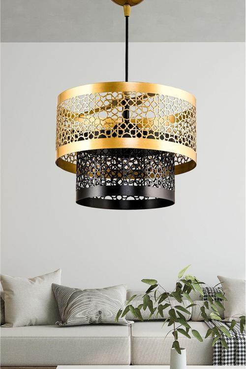 İki Katlı Metal Sarkıt Pasta Avize Siyah Eskitme 20x60 cm