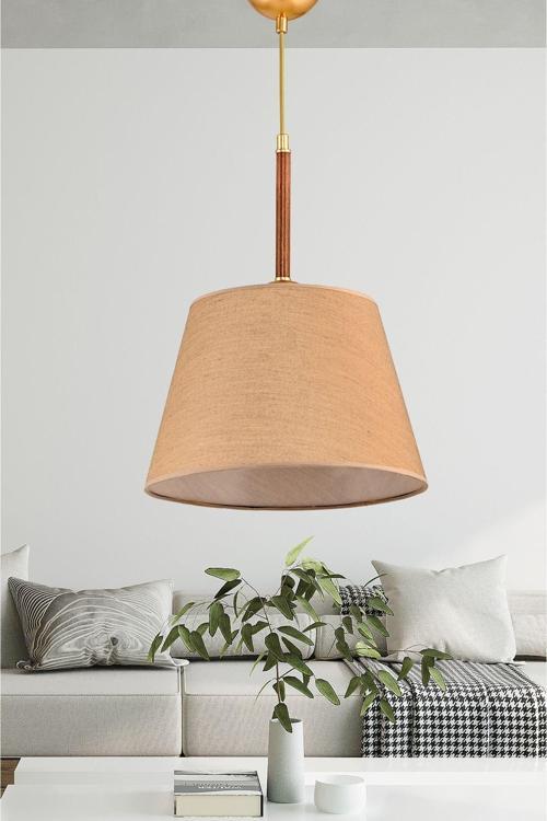 Tekli Volga Sarkıt Ceviz Mat Gold Abajur Şapkalı 60x70 cm