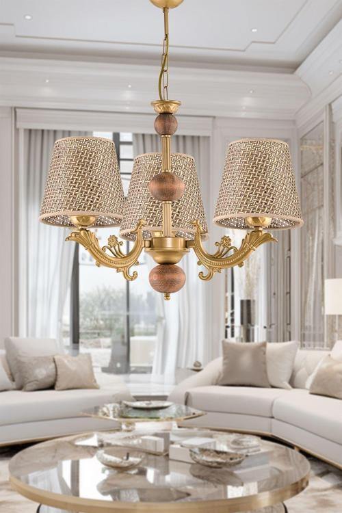 Üç Kollu Eskitme Zamak Metal Avize Kahverengi Rattan Hasır Şapkalı 40x70 cm
