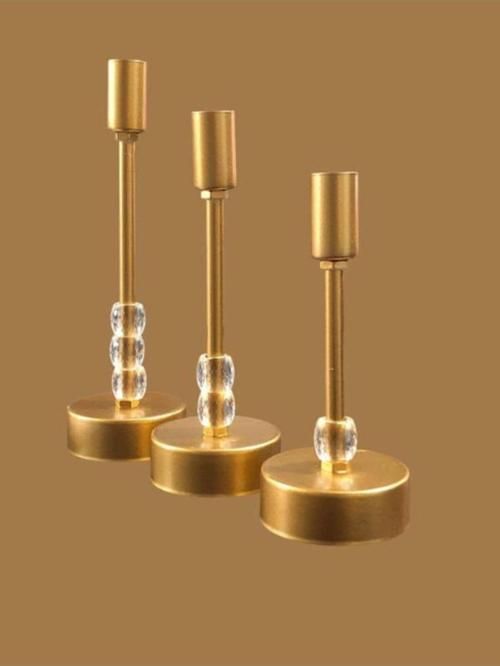 Üçlü Metal Mumluk Gold Boyalı 26 cm