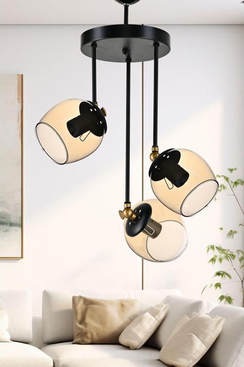 Üçlü Nero Modern Avize Bal Camlı 29x50 cm