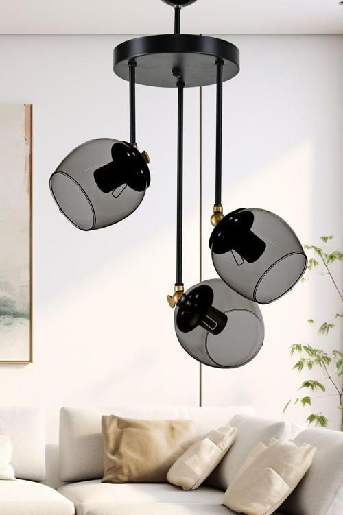Üçlü Nero Modern Avize Füme Camlı 29x50 cm