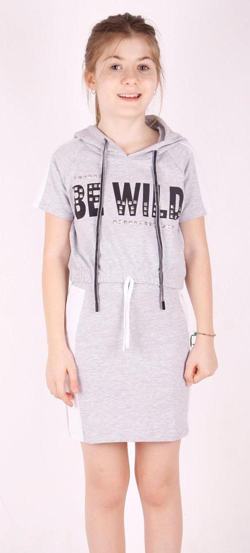 Toontoy Kız Çocuk Kapüşonlu BE WILD Baskılı Etekli Takım