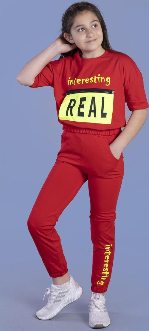 Toontoy Kız Çocuk Crop Model Cep Detaylı Baskılı Eşofman Takımı