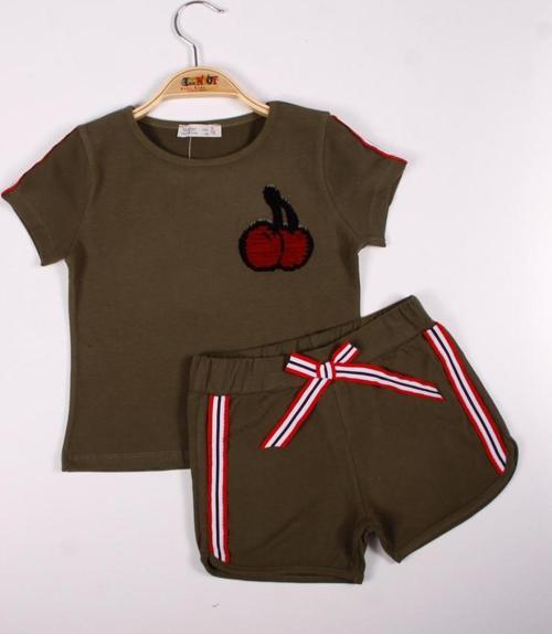Toontoy Kız Çocuk Kiraz Nakışlı Şortlu Takım