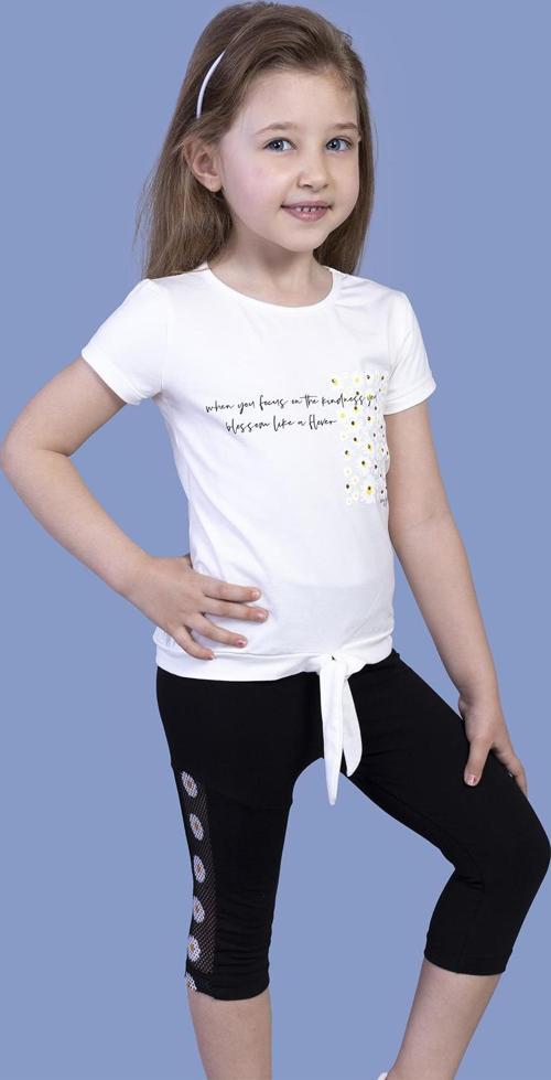 Toontoy Kız Çocuk Papatya Desenli Baskılı Taytlı Takım