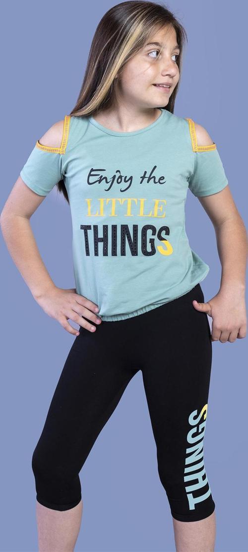 Toontoy Kız Çocuk Kolları Şerit Detaylı Baskılı Taytlı Takım