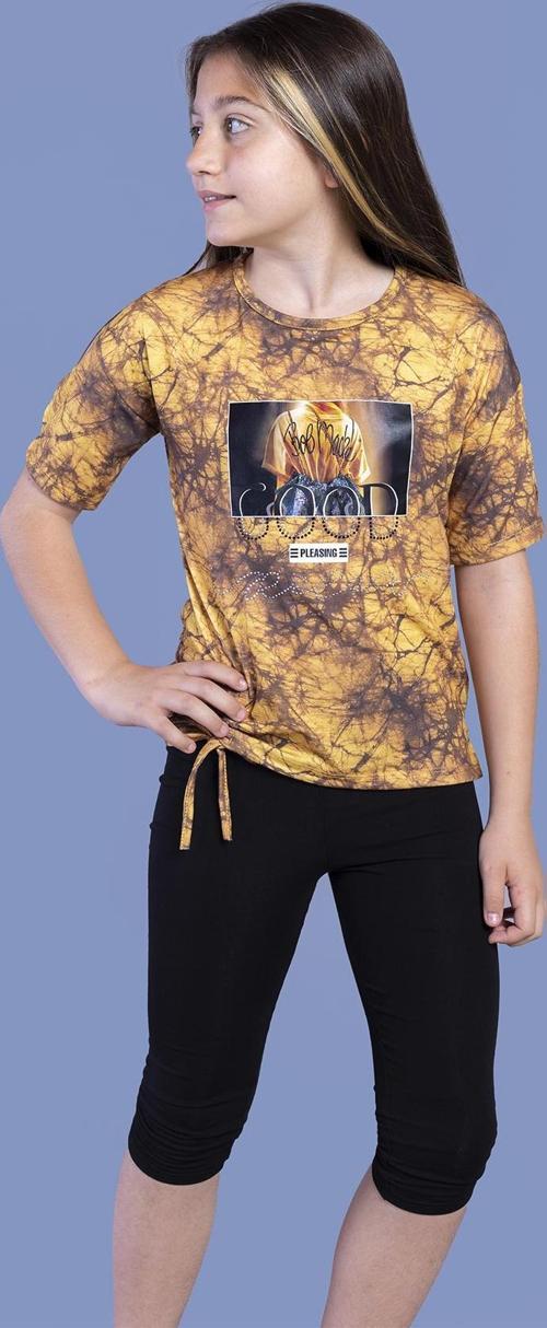 Toontoy Kız Çocuk Batik Desenli Baskılı Taytlı Takım