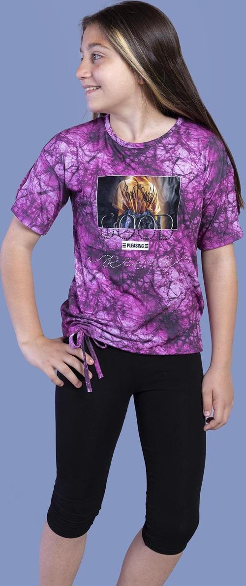 Toontoy Kız Çocuk Batik Desenli Baskılı Taytlı Takım