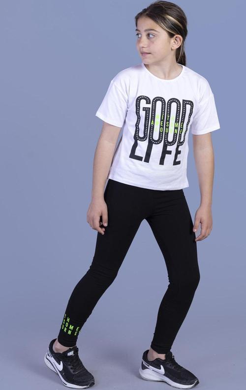 Toontoy Kız Çocuk Baskılı Taş İşlemeli Taytlı Takım