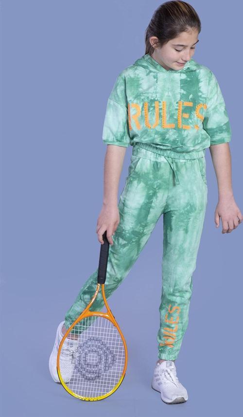 Toontoy Kız Çocuk Rules Baskılı Batik Desenli Crop Eşofman Takımı