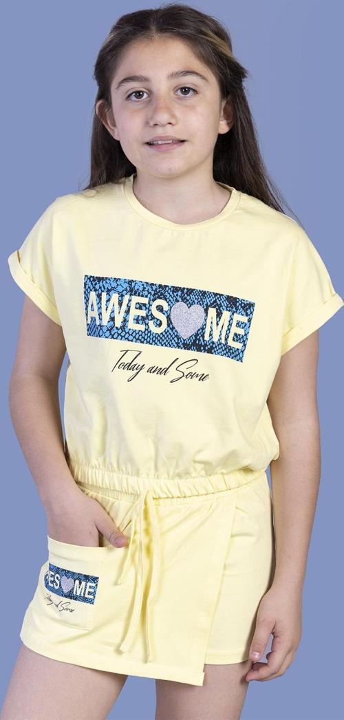 Toontoy Kız Çocuk Awesome Baskılı Şortlu Takım
