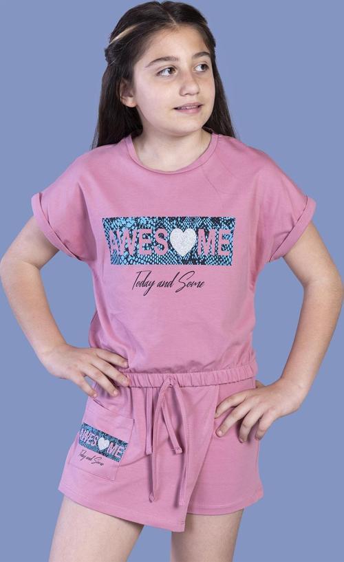 Toontoy Kız Çocuk Awesome Baskılı Şortlu Takım
