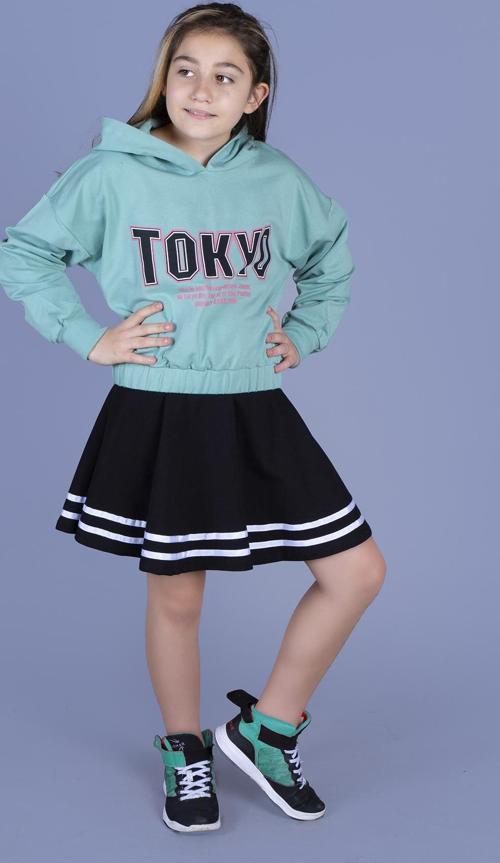 Toontoy Kız Çocuk Baskılı Etekli Takım