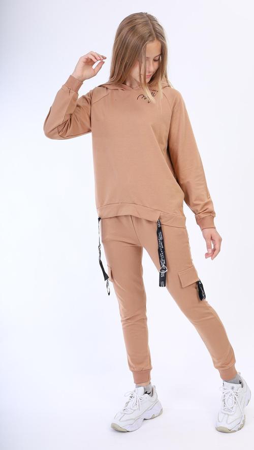Toontoy Kız Çocuk Reglan Kol Şerit Detaylı Baskılı Takım