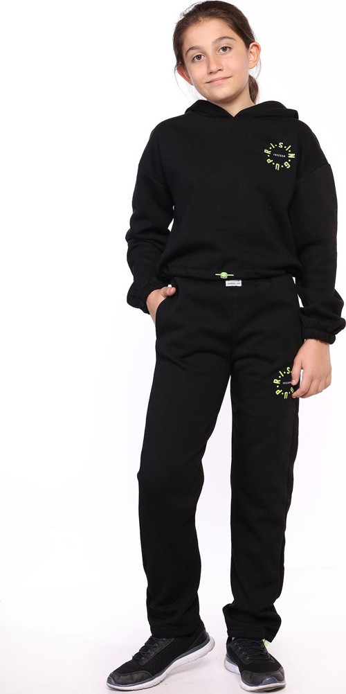 Toontoy Kız Çocuk Kapüşonlu Baskılı Crop Takım