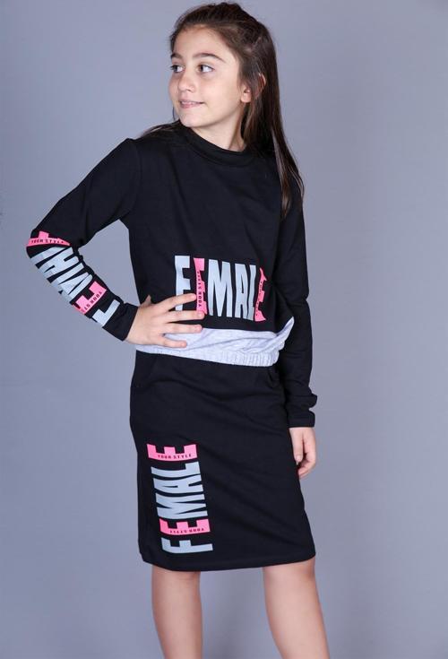 Toontoy Kız Çocuk Female Baskılı Etekli Takım