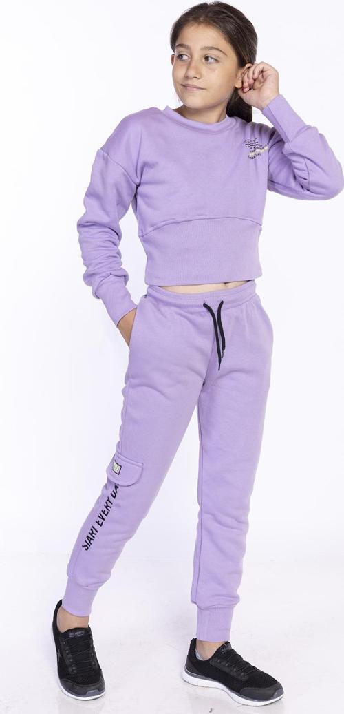 Toontoy Kız Çocuk Bisiklet Yaka Düşük Kol Crop Eşofman Takım