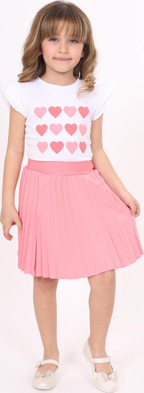 Toontoy Kız Çocuk Kol Fırfır Kalp Baskılı Etekli Takım 