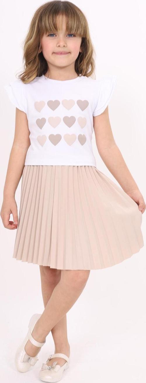 Toontoy Kız Çocuk Kol Fırfır Kalp Baskılı Etekli Takım 