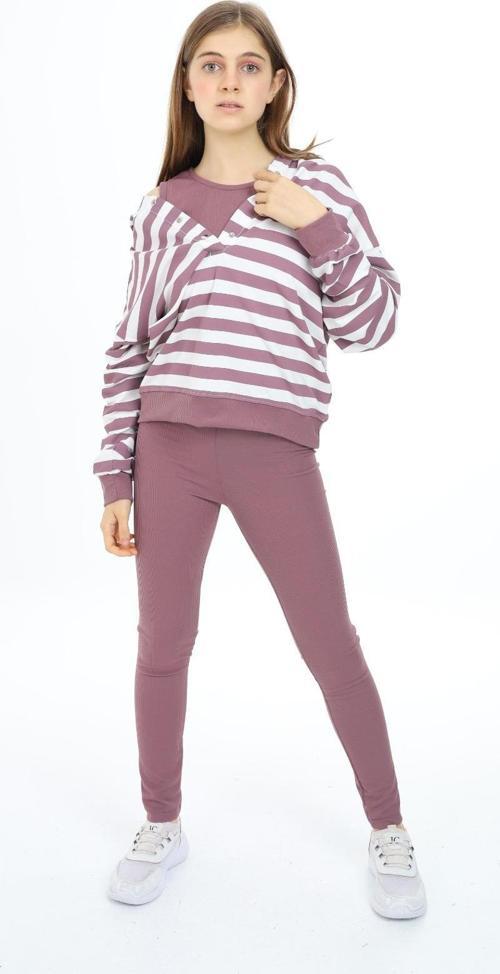 Toontoy Kız Çocuk Çizgili Üçlü Taytlı Takım