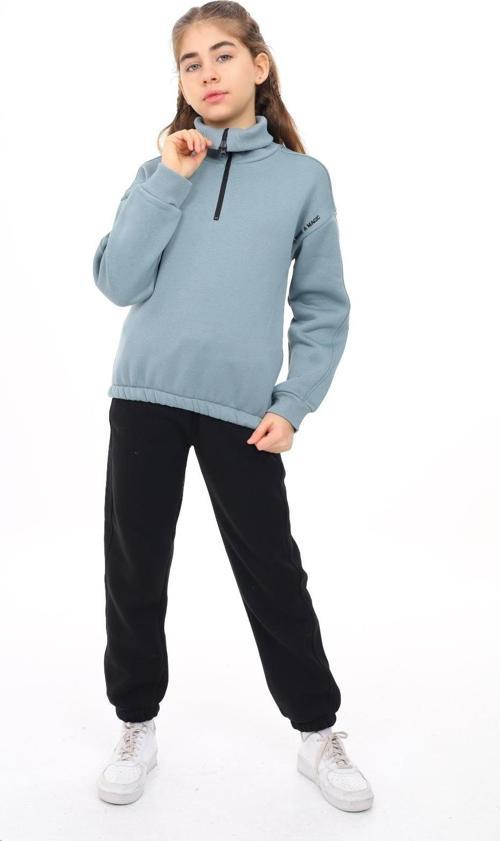 Toontoy Kız Çocuk Yarım Fermuar Nakışlı Eşofman Takım