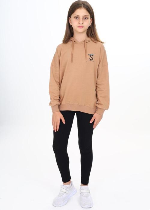 Toontoy Kız Çocuk Kapüşonlu Sportıve S Baskılı Taytlı Takım