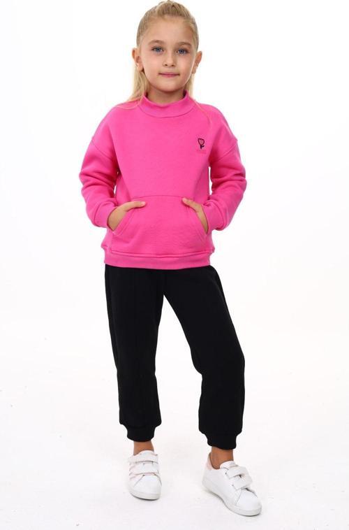 Toontoy Kız Çocuk Yarım Balıkçı Yaka Göğsü Nakışlı Eşofman Takım