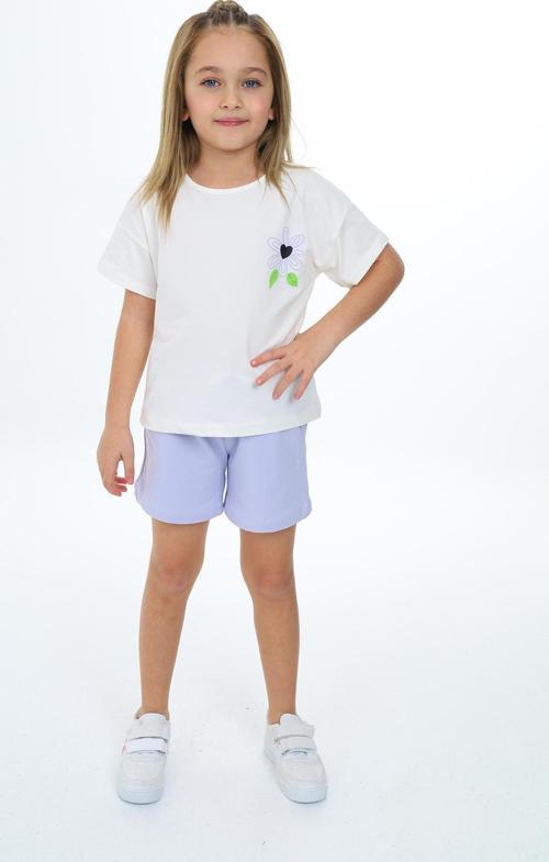 Toontoy Kız Çocuk Garni Renk Çicek Baskılı Şortlu Takım