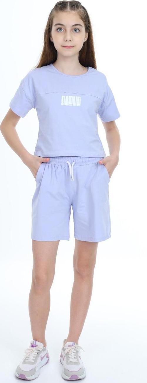 Toontoy Kız Çocuk Crop Aloha Yazı Baskılı Şortlu Takım