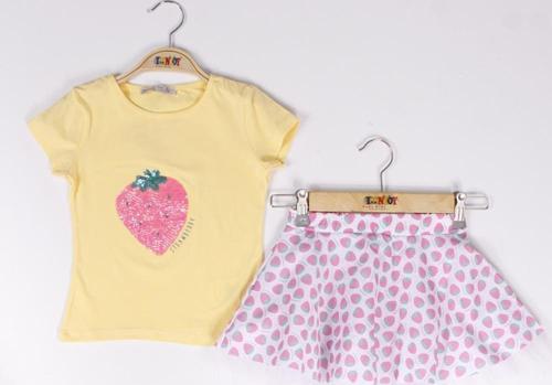 Toontoy Kız Çocuk Çilek Nakışlı Etekli Takım