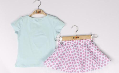 Toontoy Kız Çocuk Çilek Nakışlı Etekli Takım