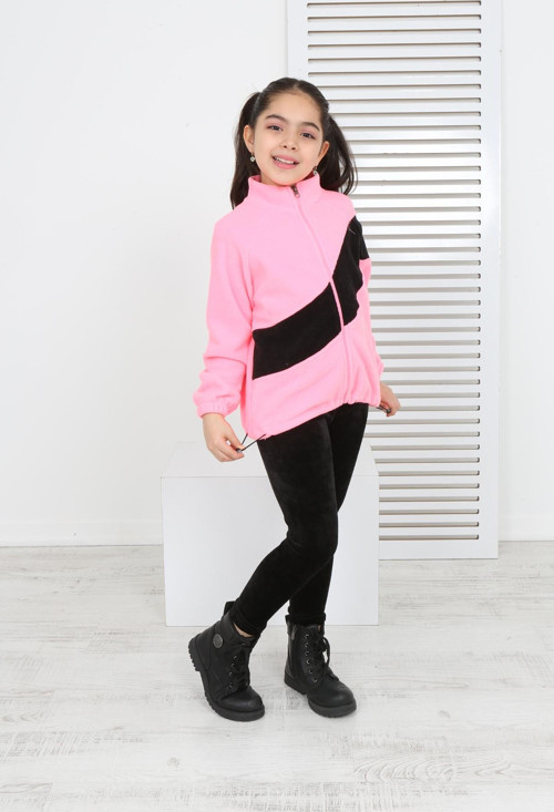 Toontoy Kız Çocuk Blok Renkli Polar Hırka