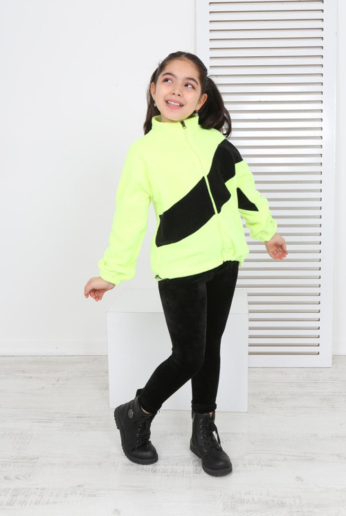 Toontoy Kız Çocuk Blok Renkli Polar Hırka