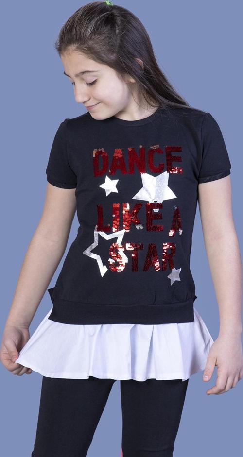Toontoy Kız Çocuk Dance Pul Nakışlı Tişört