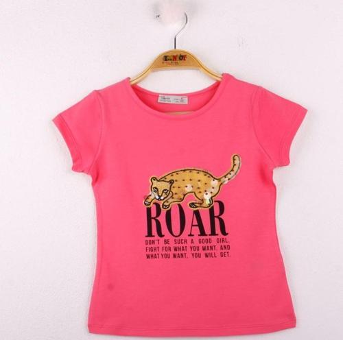 Toontoy Kız Çocuk Leopar Baskılı Pullu Tişört