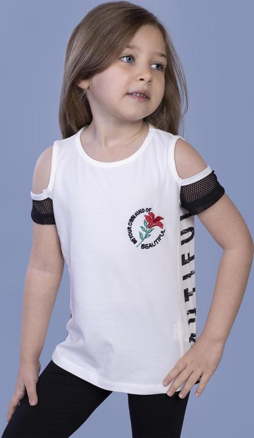 Toontoy Kız Çocuk Göğsü Nakışlı Tişört