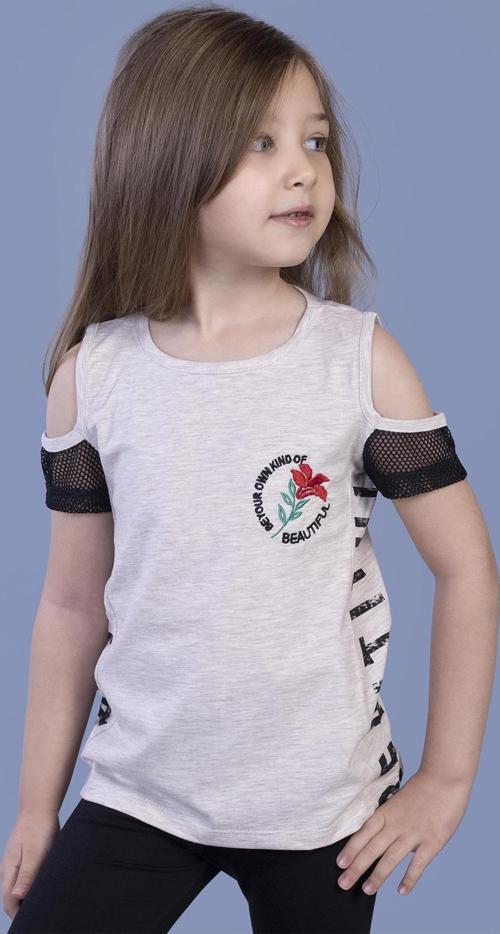Toontoy Kız Çocuk Göğsü Nakışlı Tişört