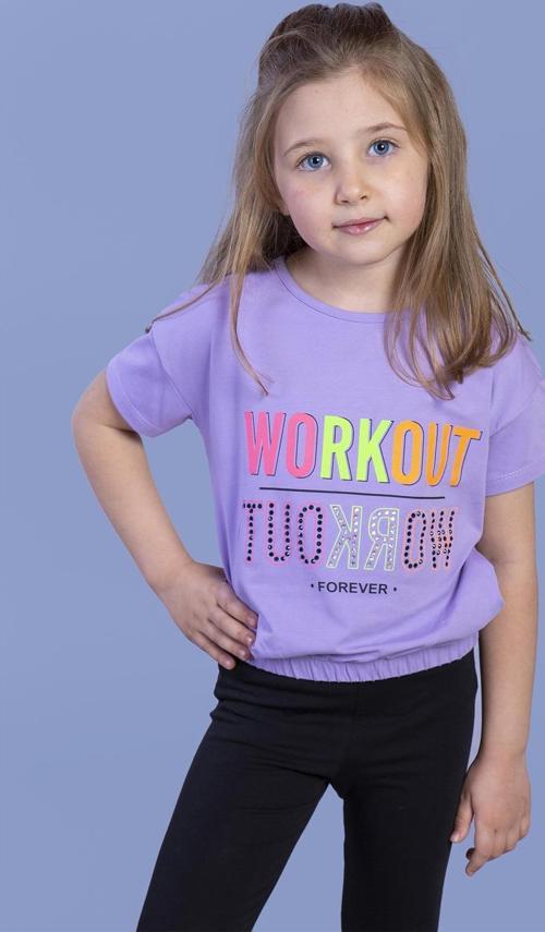 Toontoy Kız Çocuk Workout Baskılı Taş İşlemeli Tişört