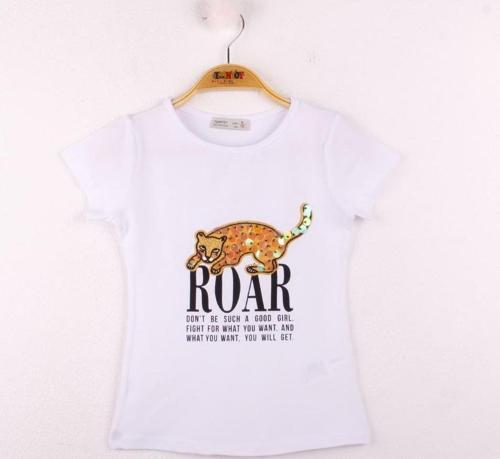 Toontoy Kız Çocuk Leopar Baskılı Pullu Tişört