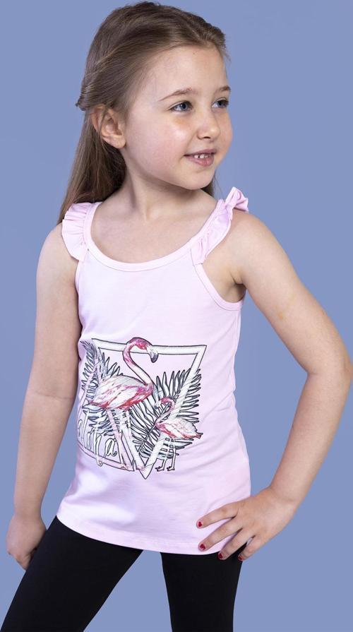 Toontoy Kız Çocuk Fırfır Detaylı Flamingo Kabartma Baskılı Atlet