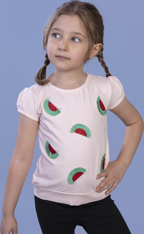 Toontoy Kız Çocuk Karpuz Nakışlı Tişört
