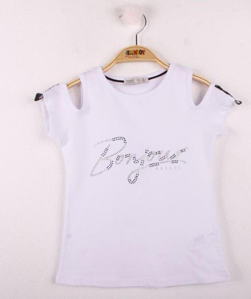 Toontoy Kız Çocuk Bonjour Şeritli Tişört