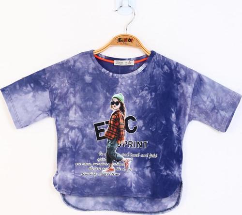 Toontoy Kız Çocuk Batik Desenli Düşük Kol Baskılı Tişört